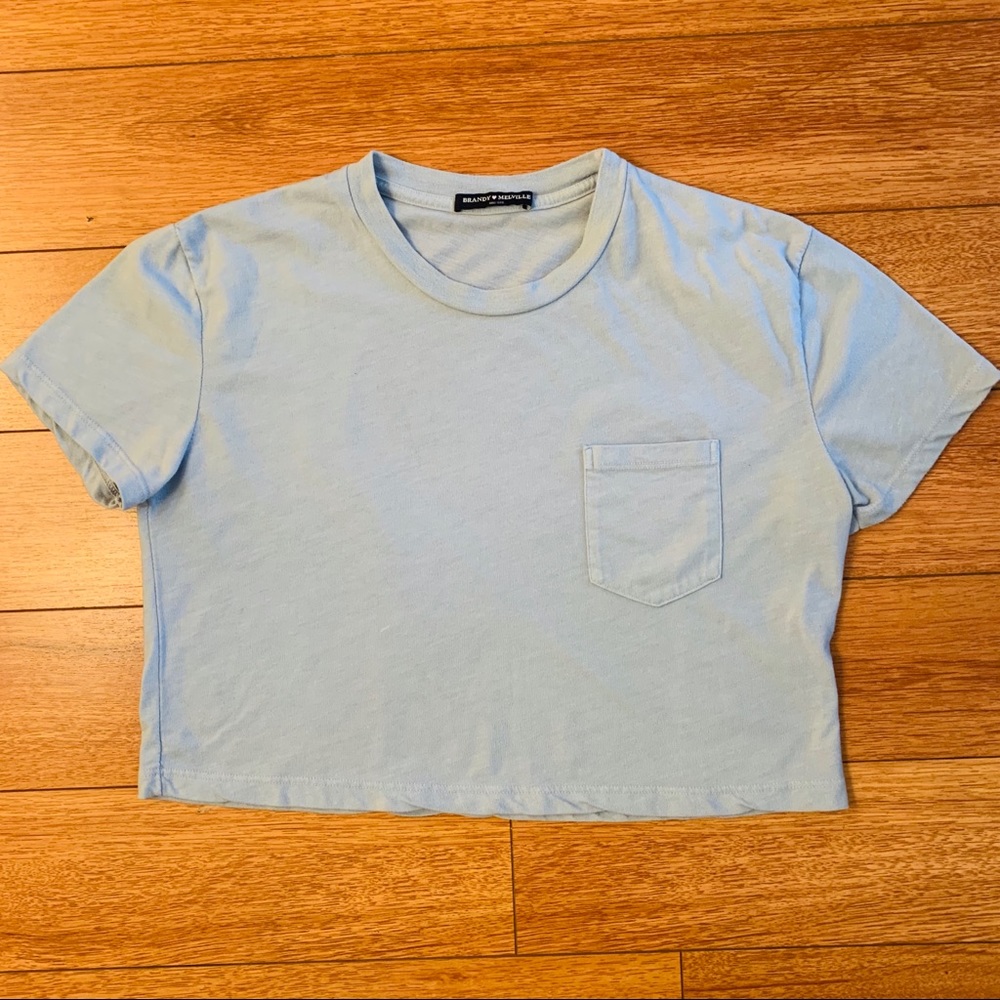 Brandy Melville blue cropped pocket tee